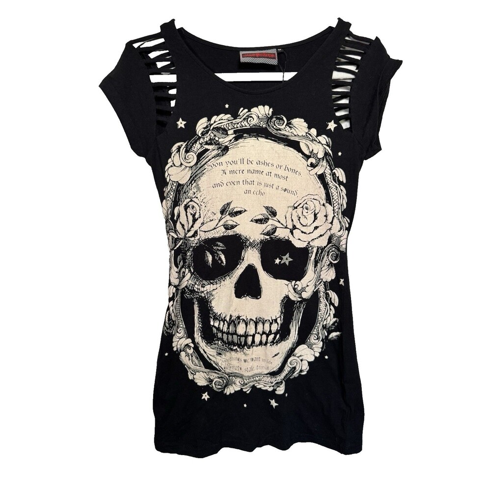 JAWBREAKER Skull Shirt Mini Dress Goth Grunge Alt Witchy Lazer Cut Sleeve Med